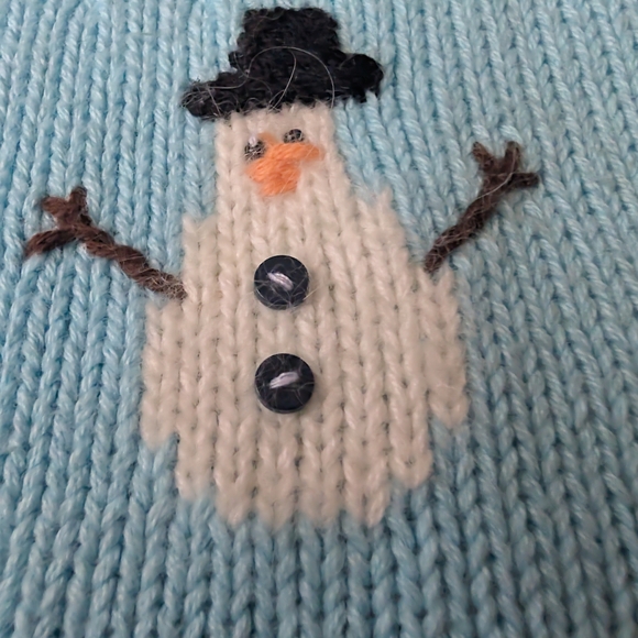 Quacker Factory Light Blue Snowman Cardigan Christmas Sweater - Picture 9 of 13